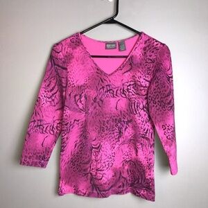 Additions by Chico’s Animal Print V-Neck Top 3/4 Sleeve Size 0 (S)